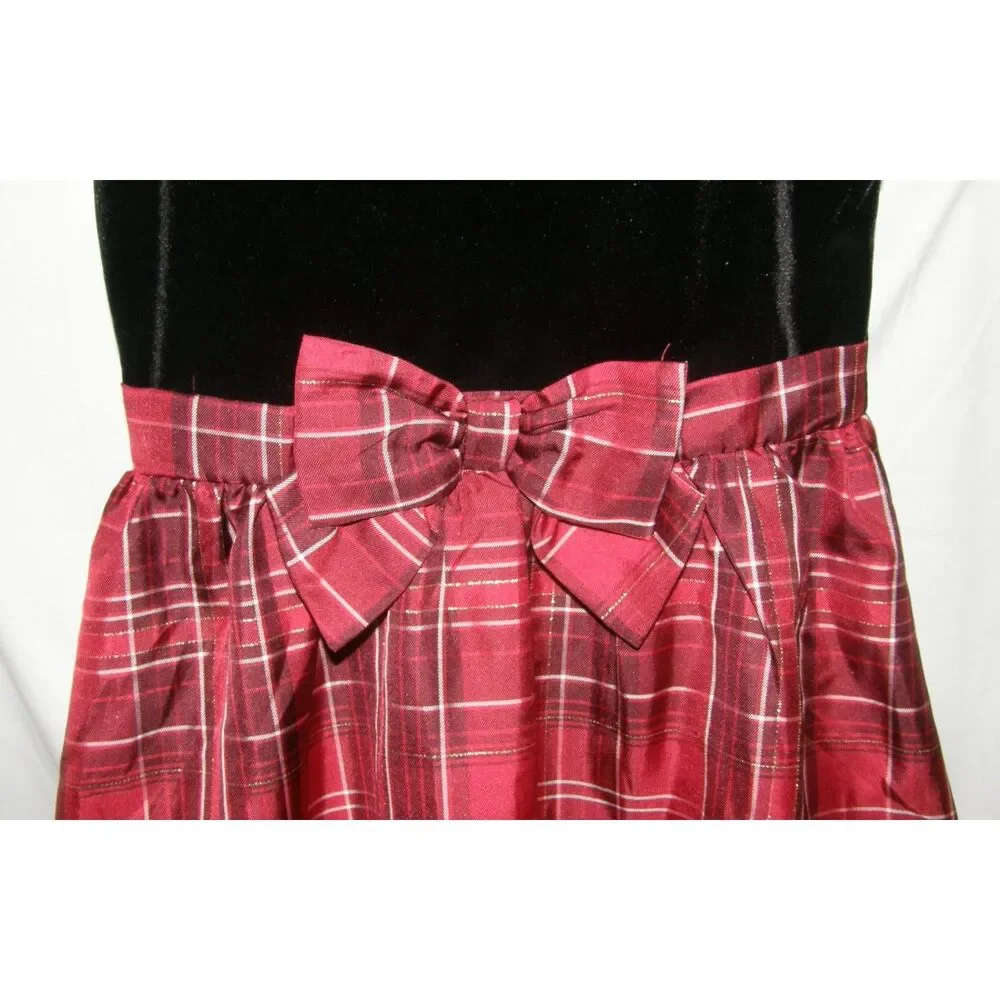 Girls Sz 14 Black & Red Plaid Holiday Sleeveless Dress & Velour Shrug 2 Pc Set